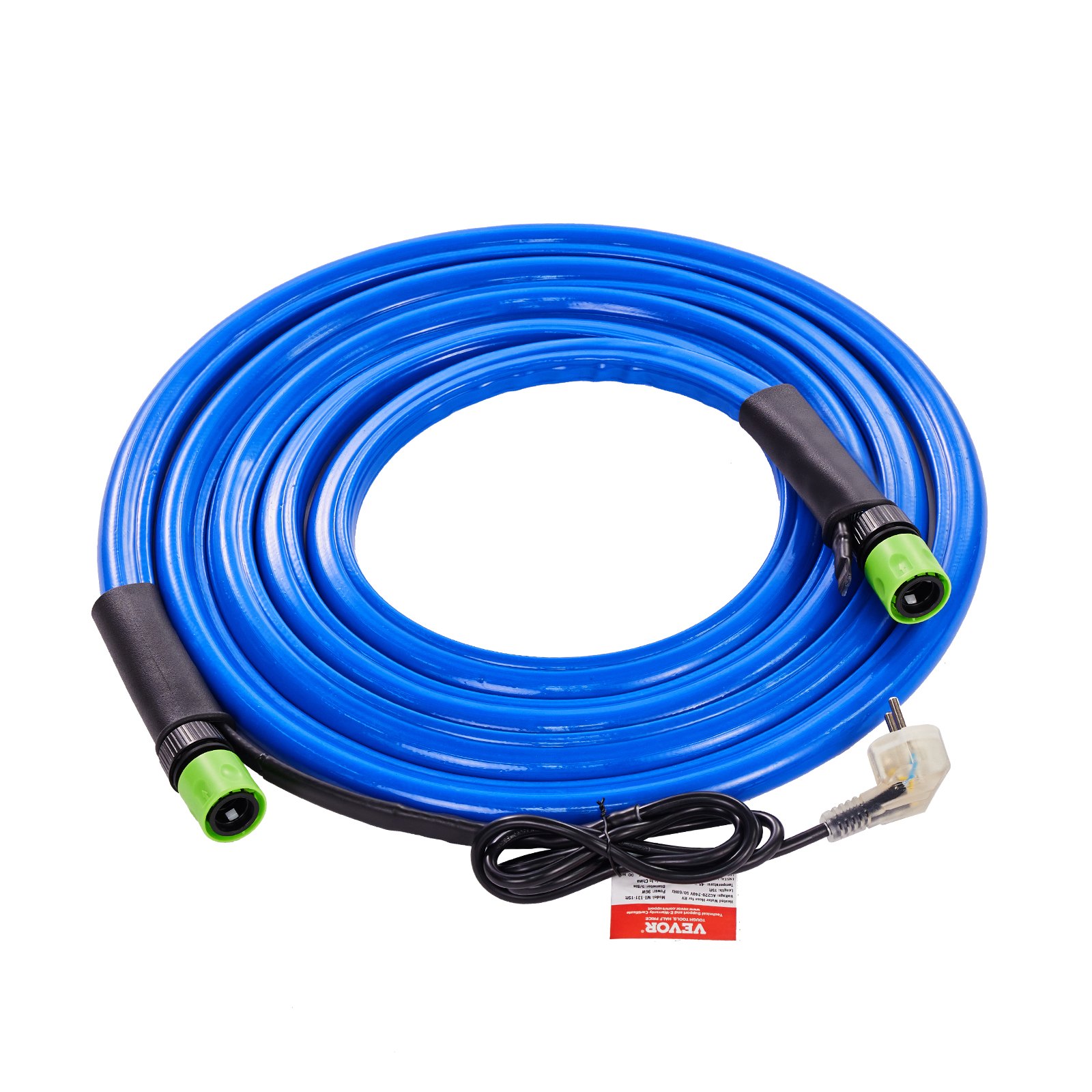 VEVOR 15ft Heated Water Hose for RVs, Heated Drinking Water Hose with Frost Protection down to -45°F, Automatically Self-Regulating, 5/8" ID with Quick-Connect Kit, Lead and BPA Free