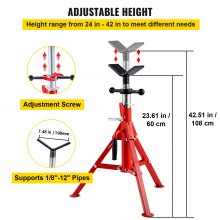 VEVOR Rohrstütze Kohlenstoffstahl Rohrständer V-Kopf Max. Belastbarkeit 1134 kg Rohrbock Höhenverstellbar von 61 bis 107 cm klappbare Beine zum Transport Ideal für Gewindeschneidmaschinen Rollennuten