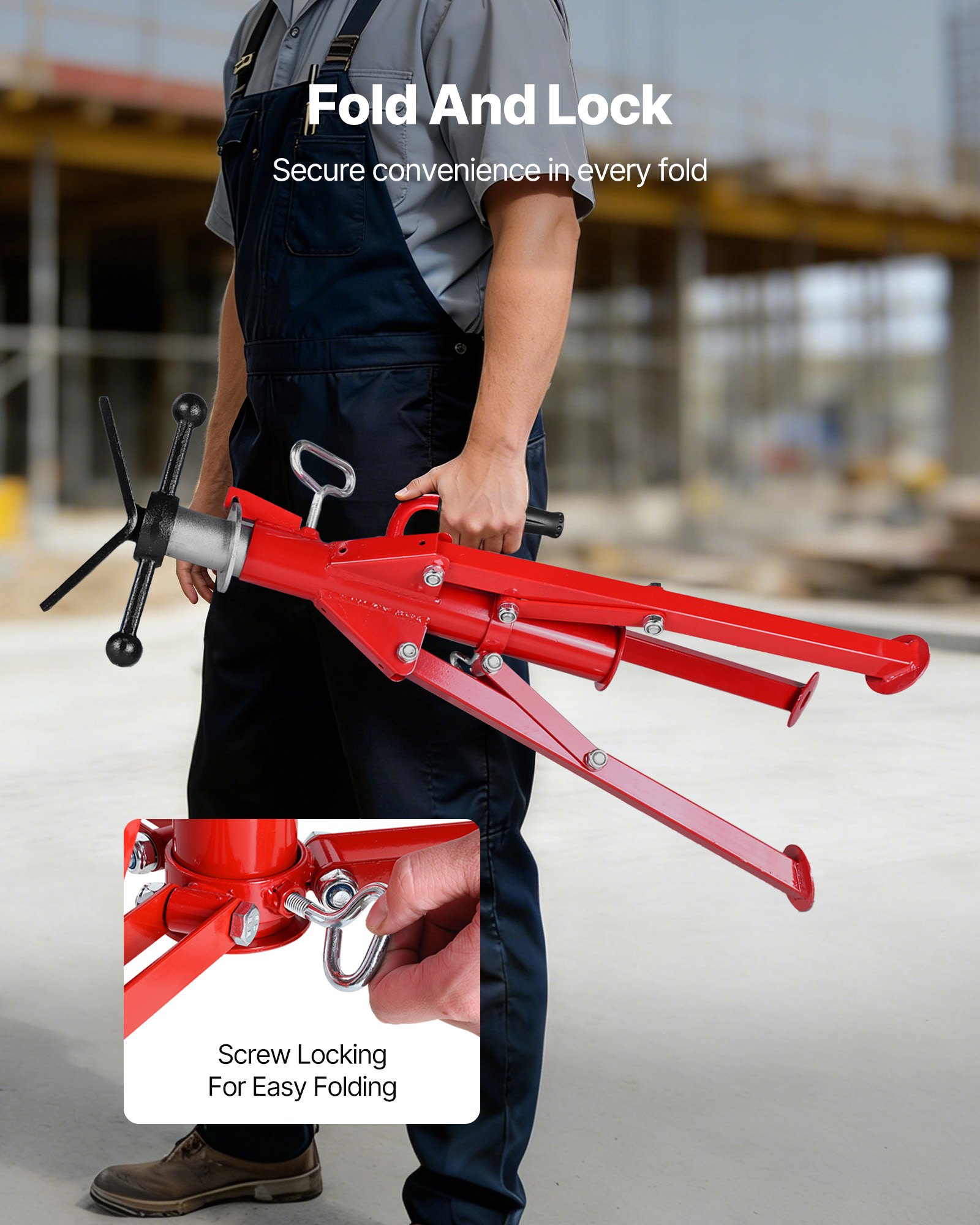 VEVOR Pipe Support Carbon Steel Pipe Stand V-Head Max. Load Capacity 1134 kg Pipe Bracket Height Adjustable from 61 to 107 cm Folding Legs for Transport Ideal for Thread Cutting Machines Roller Grooves