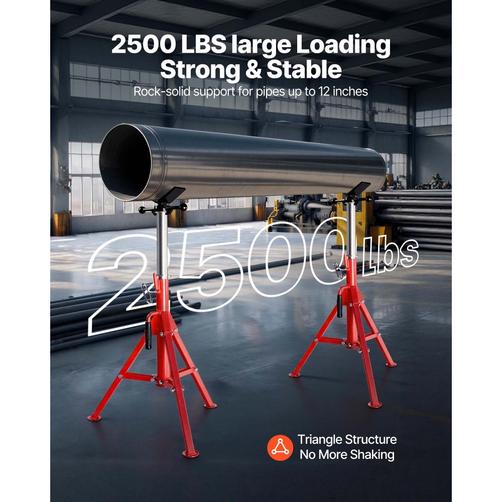 VEVOR V-Head Pipe Stand, 1/8"-12" Capacity, Adjustable Height 28"-52", Pipe Lifting Stand 2500 lb. Load Capacity, Portable Folding Pipe Stand, Carbon Steel Housing, Durable