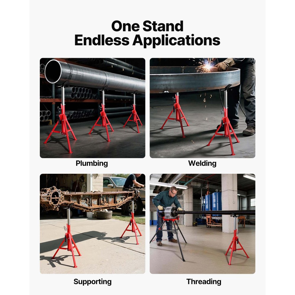 VEVOR V-Head Pipe Stand, 1/8"-12" Capacity, Adjustable Height 28"-52", Pipe Lifting Stand 2500 lb. Load Capacity, Portable Folding Pipe Stand, Carbon Steel Housing, Durable