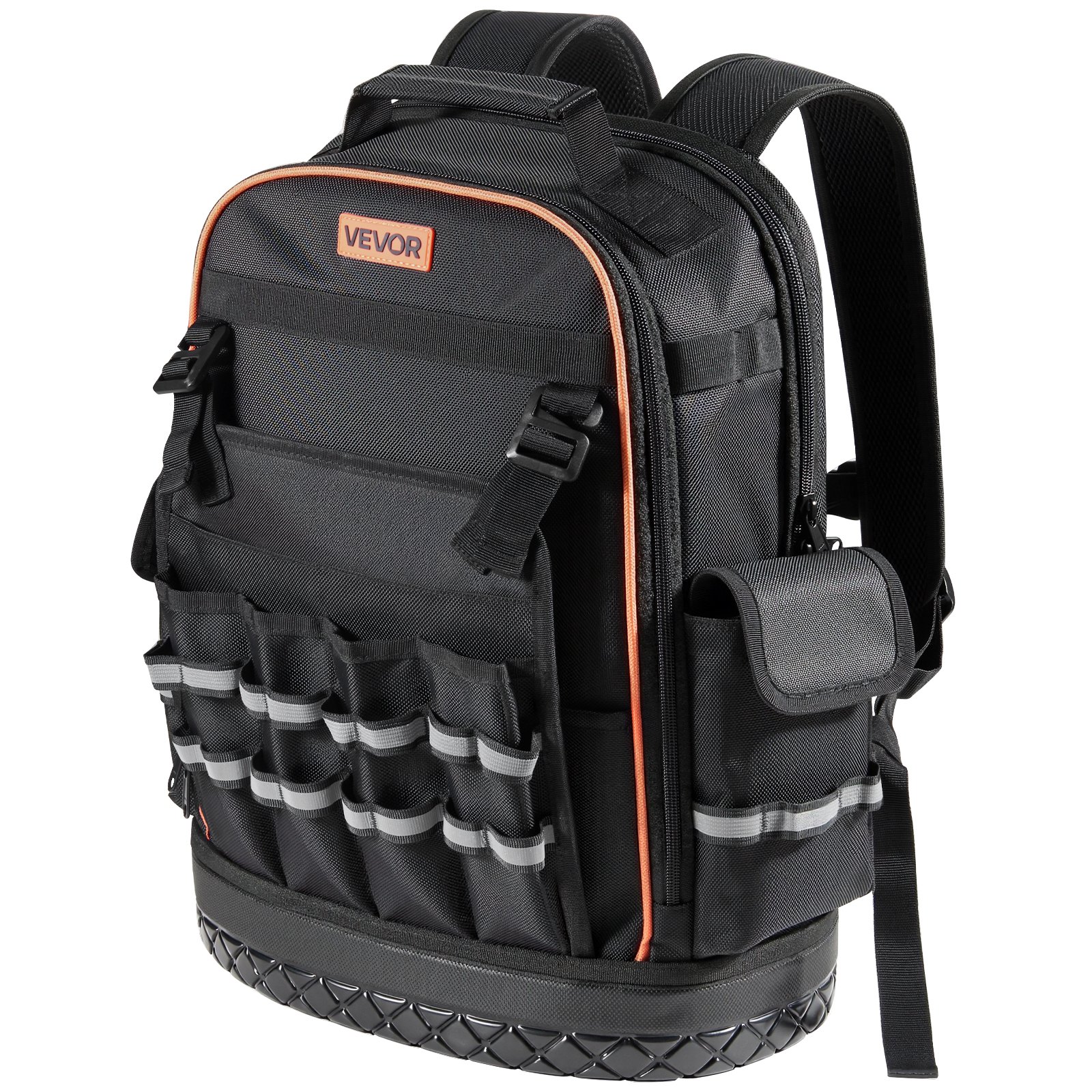VEVOR Werkzeugrucksack, 64 Taschen, Werkzeug-Aufbewahrungs-Organizer, Backpack mit Laptopfach & geformtem Boden, Baustellenrucksack für Elektriker, Reparaturarbeiter & Heizungstechniker