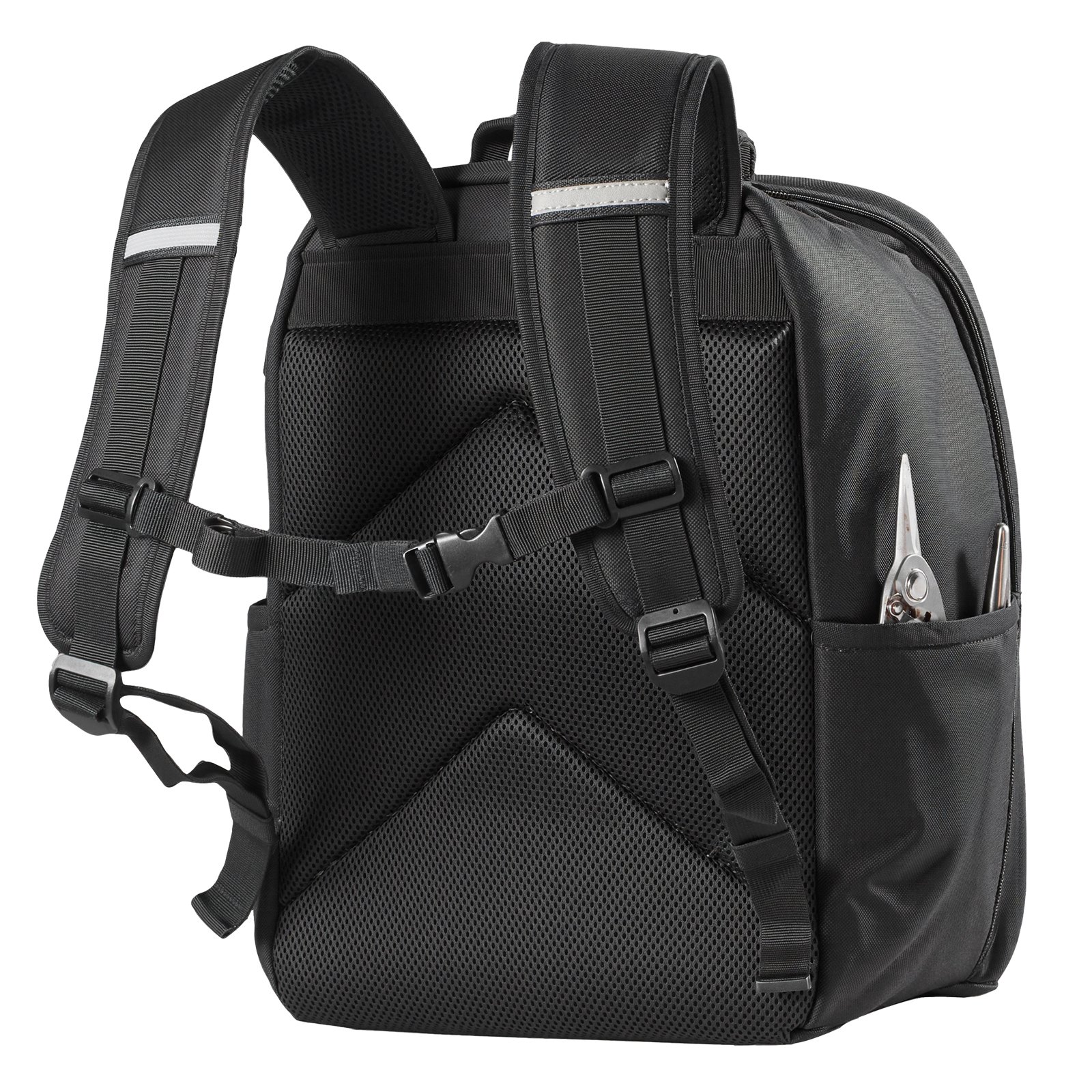 VEVOR Werkzeugrucksack, 49 Taschen, Werkzeug-Aufbewahrungs-Organizer, Backpack mit Laptopfach und verstärktem Stoffboden, Baustellenrucksack, Werkzeugtasche für Elektriker, Handwerker