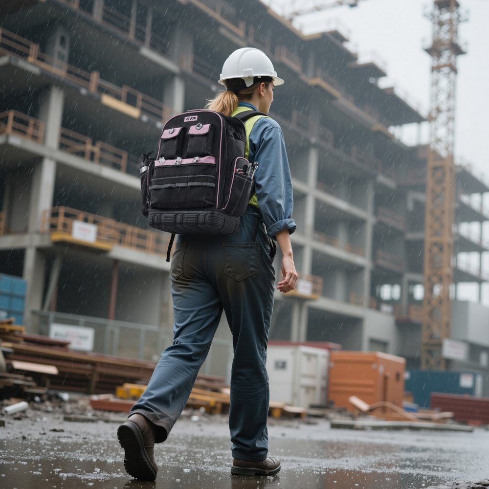 VEVOR Werkzeugrucksack, 56 Taschen, Werkzeug-Aufbewahrungs-Organizer, Backpack mit Laptopfach, Baustellenrucksack, Werkzeugtasche für Elektriker, Reparaturarbeiter & Heizungstechniker