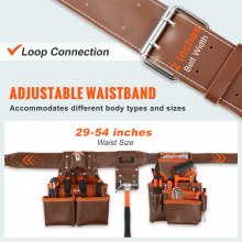 VEVOR Werkzeuggürtel Leder mit 19 Taschen Forstgürtel 736,6–1371,6mm Taillenumfang 50,8mm Gürtelbreite Werkzeugtasche Gürtel für Handwerker Baumeister Elektriker Tischler