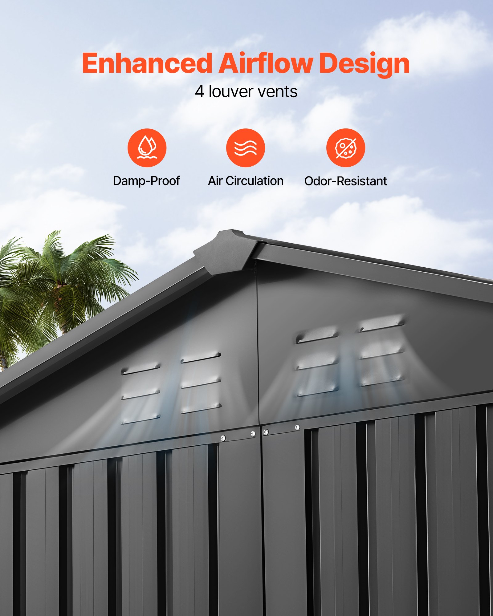 VEVOR Metall Gerätehaus, Geräteschuppen mit abschließbaren Türen & 4 Lamellenlüftungen, Gartenhaus mit Spitzdach, Lagerschuppen für Hinterhof, Garten, Terrasse, Fahrrad, 1860x1210x1841 mm