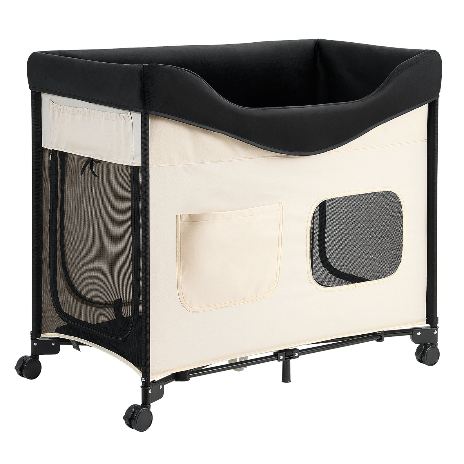 VEVOR Elevated Lounge Pet Bed, Foldable Bunk Dog Bed with 600D Oxford Cloth and Dutch Velvet, Portable Raised Cot with Wheels, Side Storage Bags, and Carry Bag for Cats & Dogs, L, Beige