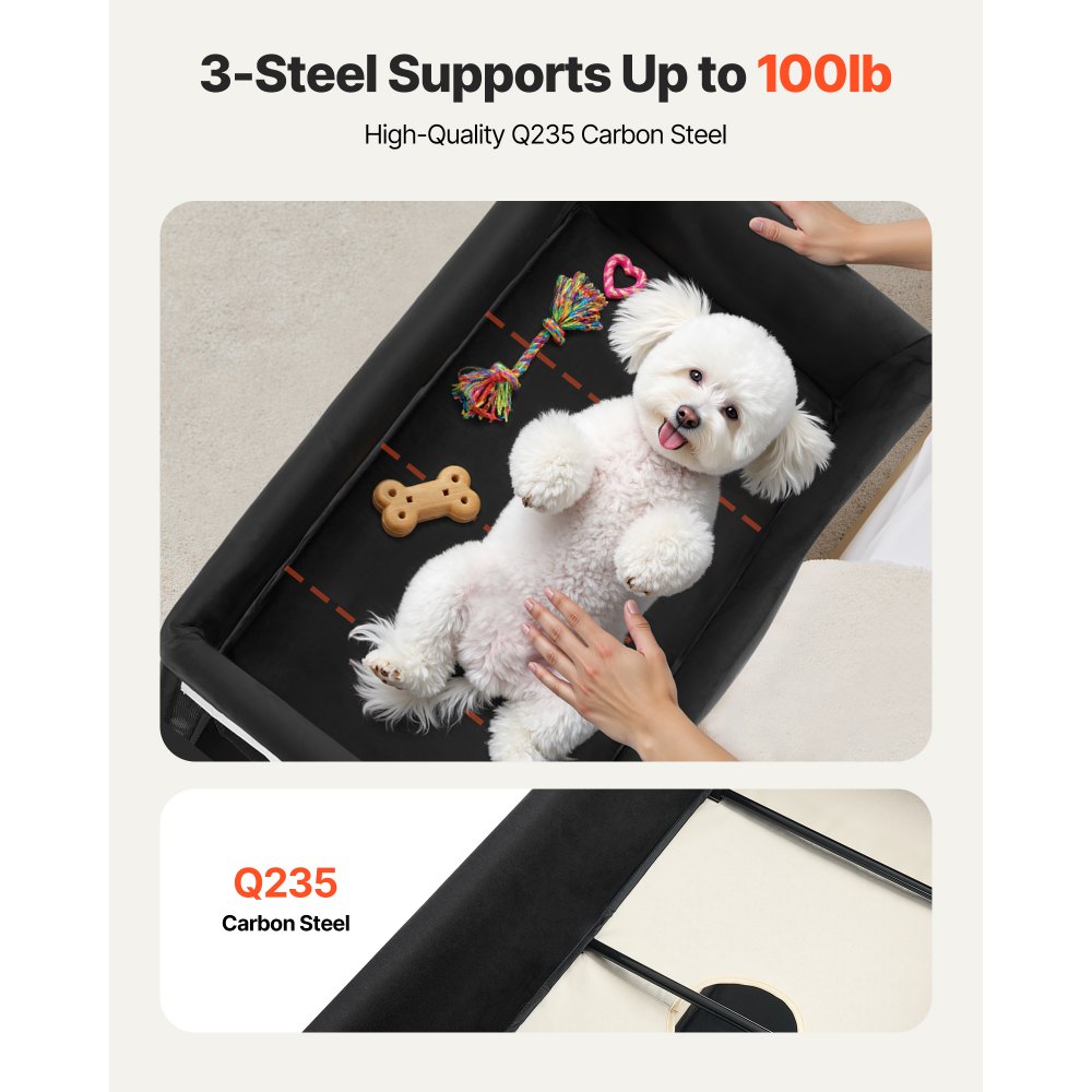 VEVOR erhöhtes Haustierbett (XL), faltbare Hundeliege mit 600D Oxford-Stoff & holländischem Samt, tragbares erhöhtes Kinderbett mit Rädern & seitlichen Aufbewahrungstaschen & Tragetasche, Beige