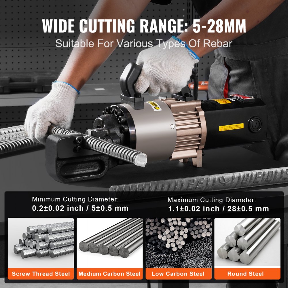 VEVOR Electric Hydraulic Bolt Cutter, 2000W Rebar Cutter, cuts 5-28mm thick rebar in 2-3 seconds, rebar cutter with oil-filled accessories, Black