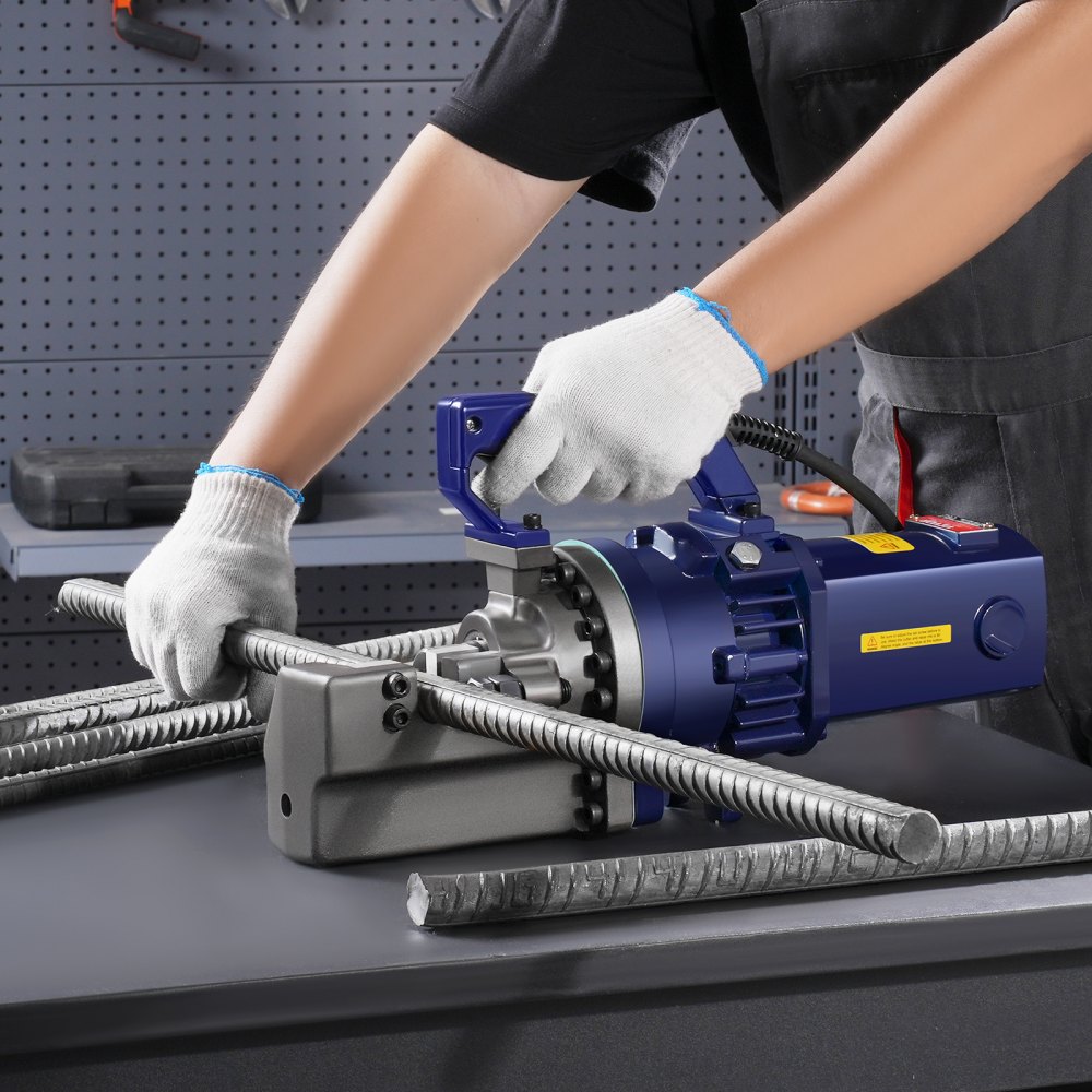 VEVOR Elektrischer hydraulischer Bolzenschneider, 1700-W-Bewehrungsschneider, schneidet bis zu 5-25 mm Bewehrungsstahl in 4 Sekunden, Bewehrungsstahlschneider mit Werkzeugkoffer-Ölkanne, Schwarz-Blau
