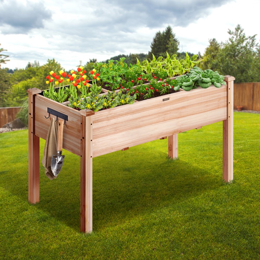 VEVOR Hochbeet Holz Pflanzkübel mit Ablage Blumenkasten 100kg Tragfähigkeit Garten Pflanzkasten Terrassen Gemüsebeet Gartenbeet Pflanzbeet 120x58x76cm ideal für den Anbau von Gemüse Obst Kräutern