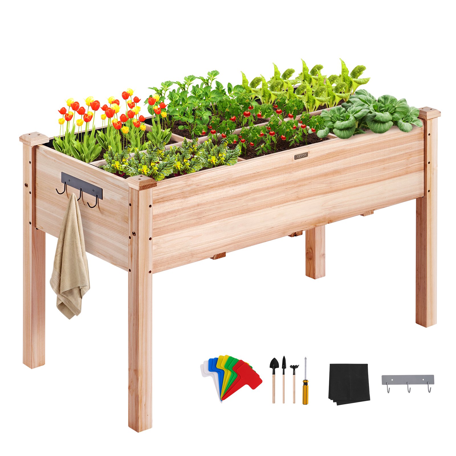 VEVOR Raised Bed Wooden Planter with Shelf Flower Box 100kg Load Capacity Garden Planter Terrace Vegetable Bed Garden Bed Planting Bed 120x58x76cm Ideal for Growing Vegetables Fruit Herbs