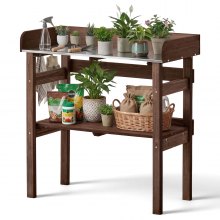 VEVOR Pflanztisch, Gärtnertisch, Gartenarbeitstisch mit Großer Holzplatte, Ablageflächen & Haken, Blumentisch, Outdoor Umtopftisch ideal für Terrasse, Garten & Balkon, Braun, 780x380x820 mm