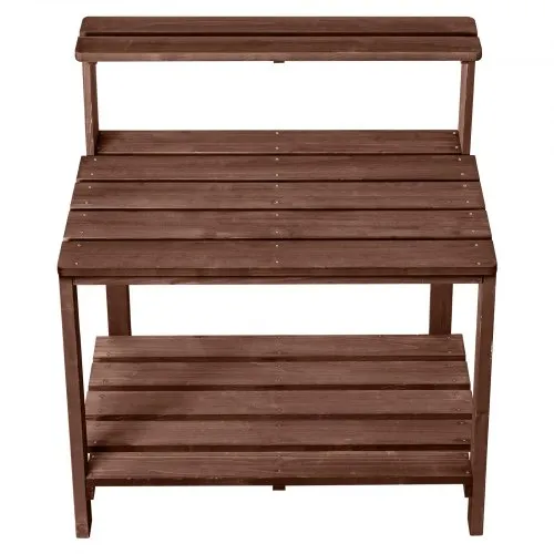 VEVOR Pflanztisch, Gärtnertisch, Gartenarbeitstisch mit Großer Holzplatte, Ablageflächen & Haken, Blumentisch, Outdoor Umtopftisch für Terrasse &