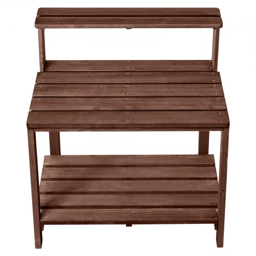 VEVOR Pflanztisch, Gärtnertisch, Gartenarbeitstisch mit Großer Holzplatte, Ablageflächen & Haken, Blumentisch, Outdoor Umtopftisch für Terrasse &