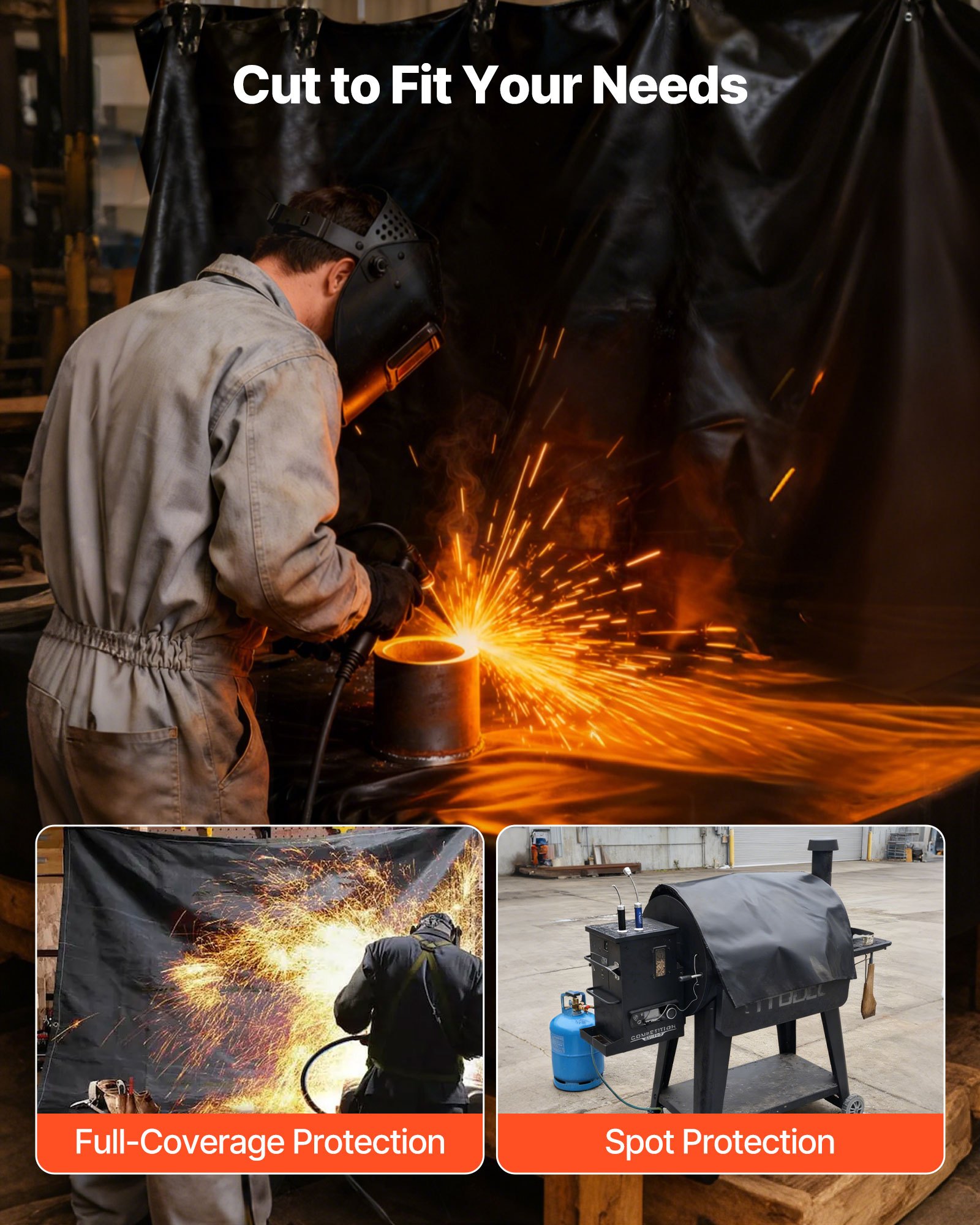 VEVOR Welding Blanket Roll, 45.7 x 1.5m Silicone Coated Fiberglass Welding Blanket, Up to 1800°F Heat Resistant Safety Protection Blankets, Flame Retardant Fireproof Insulation Mat Roll