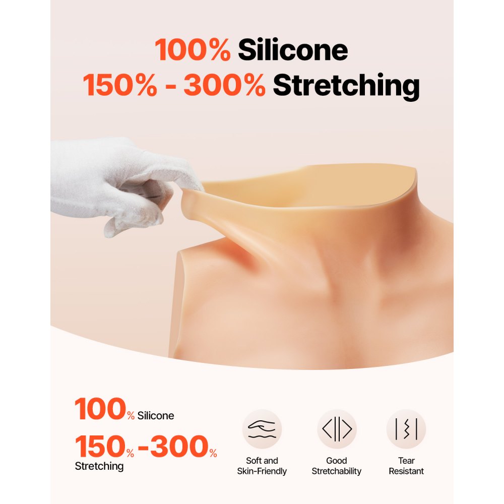 VEVOR High-Cuff Silicone Artificial Breast Prostheses, E-Cup, Realistic Skin, Silicone Filled, High Elasticity, for Crossdressers, Transgender, Amateurs, Cosplay, Drag Queens, Ivory