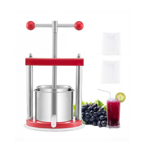 VEVOR Obstweinpresse Obstmühle Apfelmühle (1,65 L) mit 2 Edelstahlfässer, manueller Entsafter, Apfelweinpresse Saftpresse Apfelpresse Traubenpresse Olivenölpresse mit T-Griff für Küche