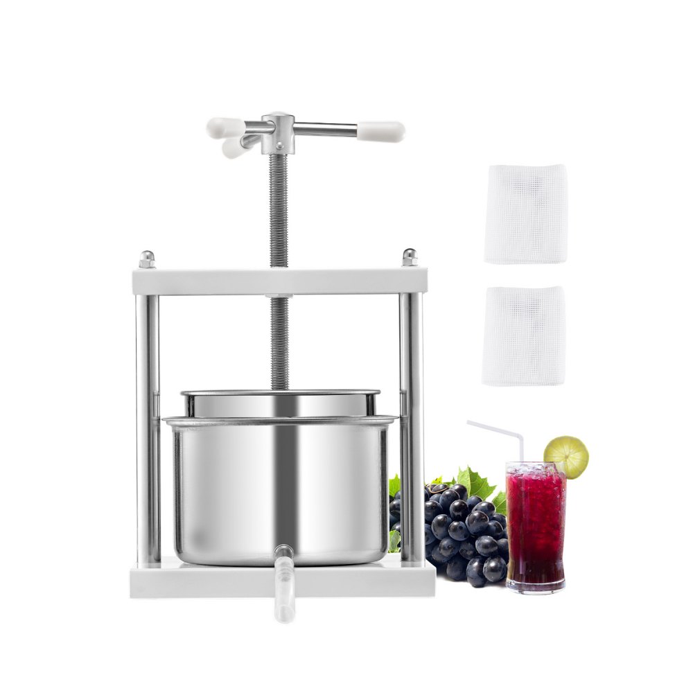 VEVOR Obstweinpresse Obstmühle, (5 L) mit 2 Edelstahlfässer, manueller Entsafter zur Weinherstellung, Apfelweinpresse Apfelpresse Traubenpresse Olivenölpresse mit dreieckigem Griff für Küche