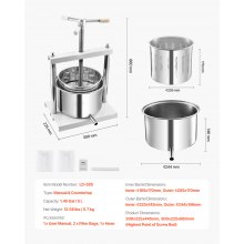 VEVOR Obstweinpresse Manuelle Presse Weinherstellung 5L Edelstahl Obstmühle