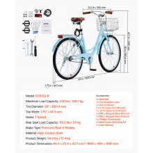 VEVOR Cruiser Beach Fahrrad mit Korb 66cm Reifen 1 Gang Hellblau Radfahren