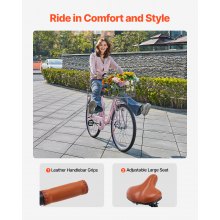 VEVOR Cruiser Fahrrad (Reifendurchmesser 660,4 mm) Beach Fahrrad mit großem Korb & Gepäckträger, Cruiser-Fahrrad mit verstellbarem Sitz, für Radfahren & Trainieren & Einkaufen Rosa