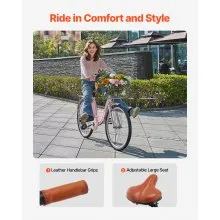 VEVOR Cruiser Fahrrad mit 7 Gängen (Reifendurchmesser 660,4 mm) Beach Fahrrad mit großem Korb & Gepäckträger, Cruiser-Fahrrad mit verstellbarem Sitz, für Radfahren Trainieren & Einkaufen Rosa