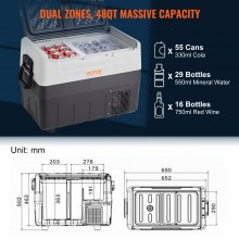 VEVOR Camping Kühlschrank 45 L Kühlboxen 12 / 24 V Rollbare Elektrische Gefrierbox 2 in 1 Doppelzone Auto Kühlschrank Kompressor zum Warmhalten und