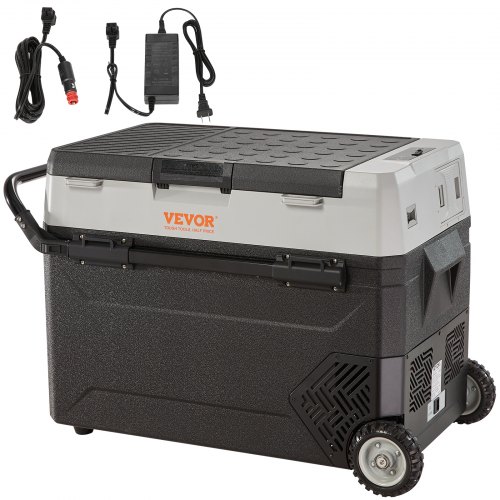 VEVOR Camping Kühlschrank 53 L Kühlboxen Rollbare Elektrische Gefrierbox 2 in 1 Doppelzone Auto Kühlschrank Kompressor zum Warmhalten und