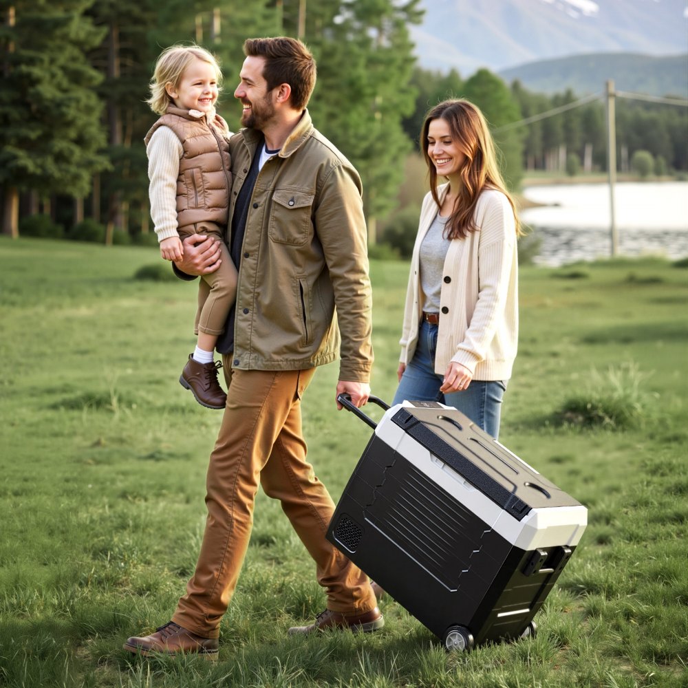 VEVOR Kompressor Kühlbox 12/24 V DC 100–240 V AC, Autokühlschrank 45 L mit App-Steuerung & Rädern & 2 Temperaturzonen (-20 °C bis 20 °C), Tragbarer Kühlschrank für Wohnmobile Boote Camping Angeln