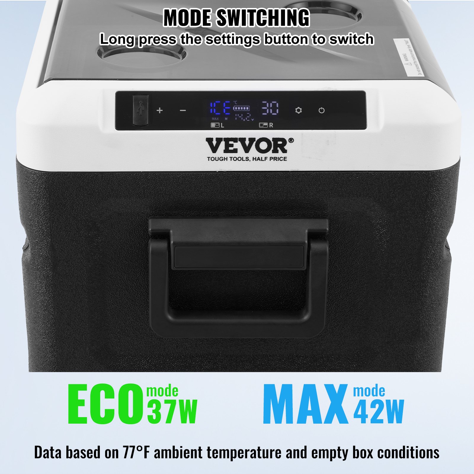 VEVOR tragbarer 36 L Autokühlschrank mit Eisherstellungsfunktion12 V & Einzelzone, einstellbar -20 °C bis 20 °C, Kompressorkühler für Camping, Auto, Wohnmobil