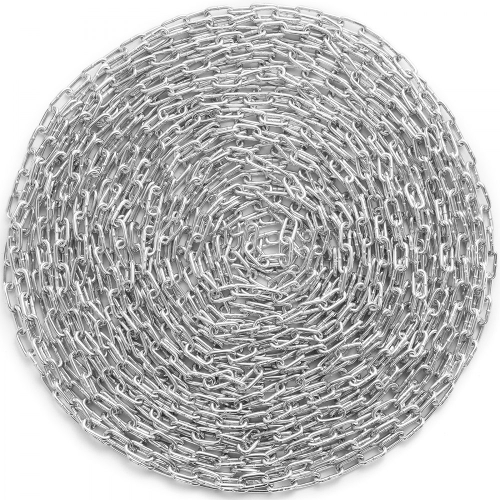 VEVOR Edelstahlkette, 5,1 mm x 30,48 m, 500 kg Arbeitslast, Metallkette mit zwei Schnellgliedern, verzinkte Gliederkette aus Karbonstahl zum Schleppen, Aufhängen, Camping, Schleppen von Haustieren