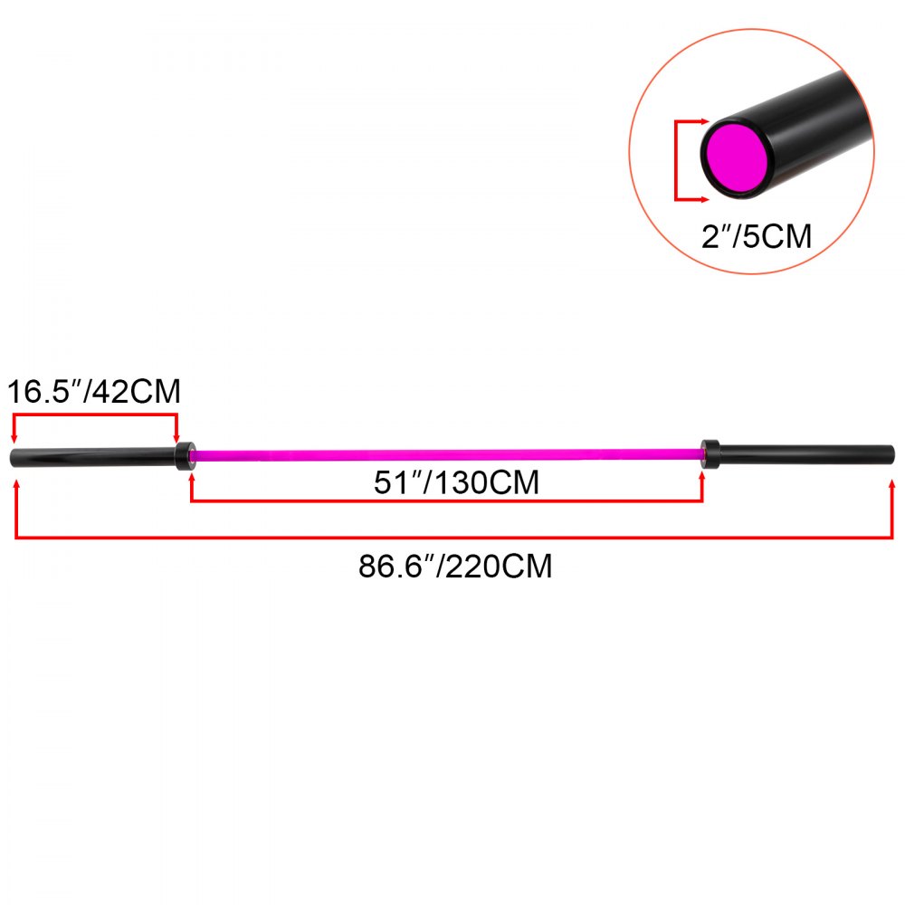 VEVOR 2,2 m Olympic Barbell 20 kg Olympische Langhantel Heben Fitness Training für Gewichtheben Powerlifting Heben Squat Bankdrücken Stange mit Schnallen und Klemmen(Pink)