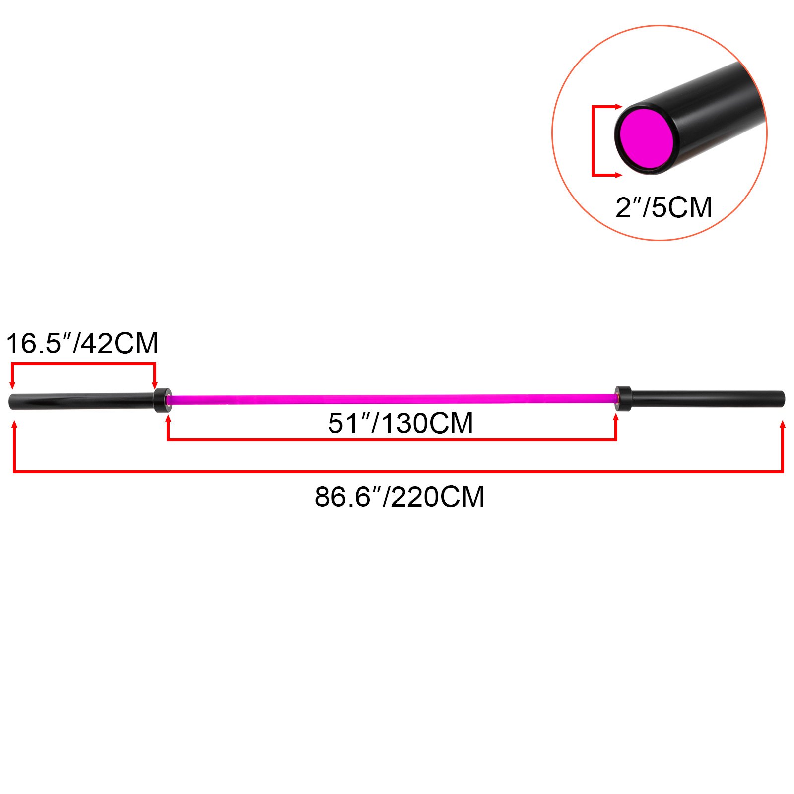 VEVOR 2,2 m Olympic Barbell 20 kg Olympische Langhantel Heben Fitness Training für Gewichtheben Powerlifting Heben Squat Bankdrücken Stange mit Schnallen und Klemmen(Pink)