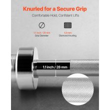 VEVOR Langhantelstange verchromte Zugstange 120 cm mit geriffeltem Griff für Krafttraining Gewichtheben Kniebeugen Kreuzheben Bankdrücken, Hantelstange für 5 cm Hantelscheiben mit 227 kg Tragkraft