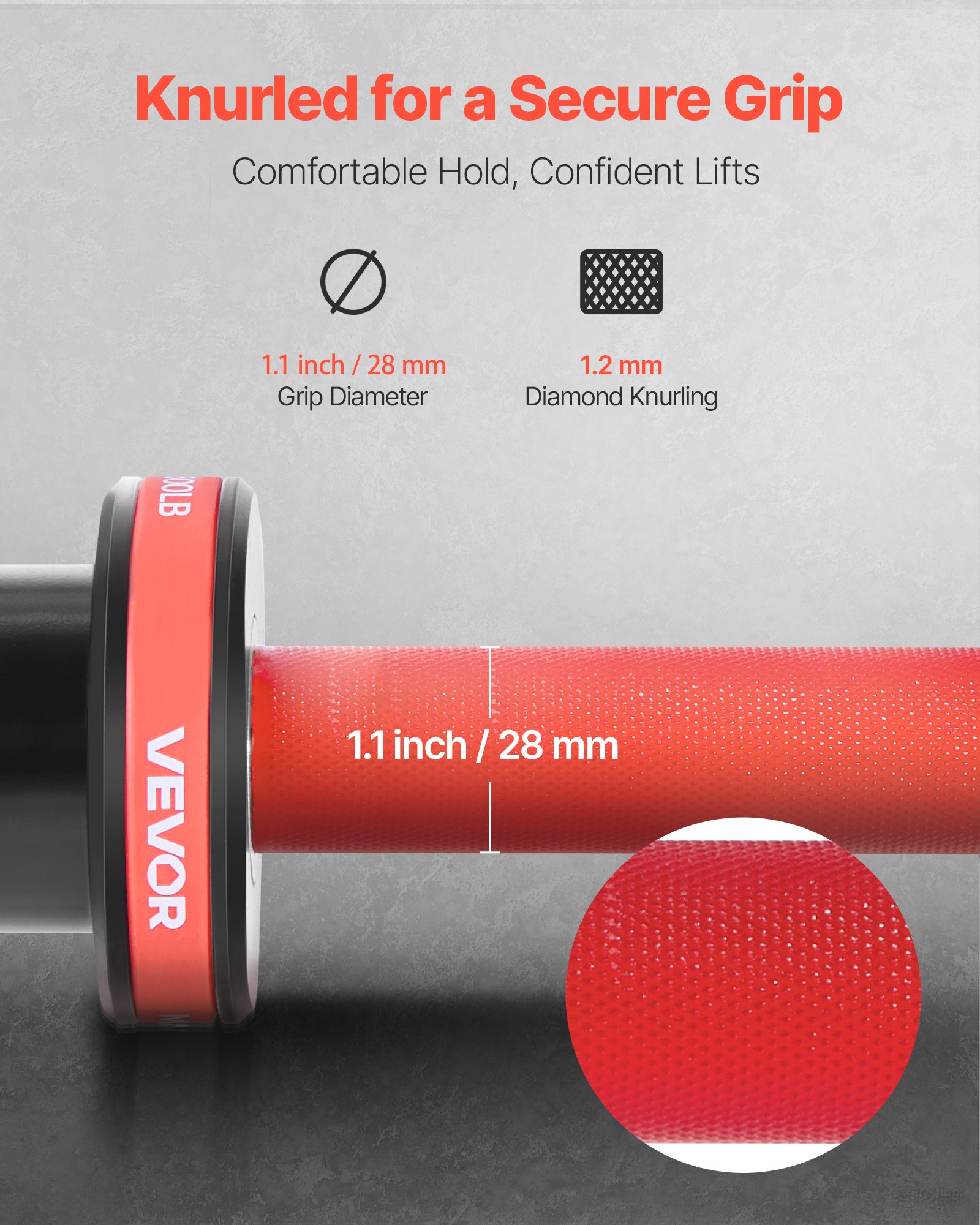 VEVOR Langhantelstange Zugstange 120 cm mit geriffeltem Griff für Krafttraining Gewichtheben Kniebeugen Kreuzheben Bankdrücken, Hantelstange passend für 50 mm Hantelscheiben mit 227 kg Tragkraft