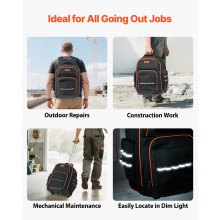 VEVOR Werkzeugrucksack mit Rollen 45 Taschen Arbeitsrucksack Werkzeugtasche 50kg