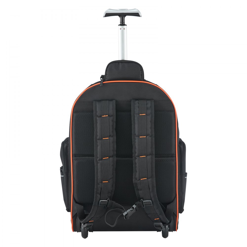 VEVOR Werkzeugrucksack mit Rollen, 50 kg Tragkraft, 72 Taschen, Werkzeugtasche, verstellbarer Teleskopgriff & stabile Basis, Arbeitsrucksack-Organizer für Bau & Mechanik, 450x275x560 mm