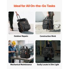 VEVOR Werkzeugrucksack mit Rollen 25 Taschen Arbeitsrucksack Werkzeugtasche 50kg