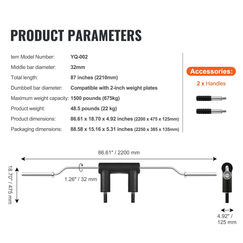 VEVOR Gewichtsstange Hantelstange 2210 mm Gesamtlänge, Langhantel Gewichtsstab Aufbewahrungsständer 675 kg Tragfähigkeit, Curlhantelstangen Gewichtsstange Stahl, Langhantelset, Krafttraining