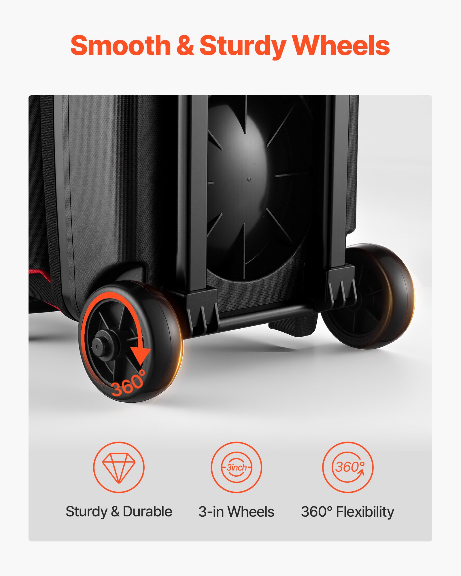 VEVOR Bowlingballtasche für 3 Bälle mit Doppelrollen & separatem Fach für Schuhe (bis US-Größe 16) & übergroßer Zubehörtasche, einziehbarer Griff lässt sich auf 105 cm ausziehen Schwarz + Rot