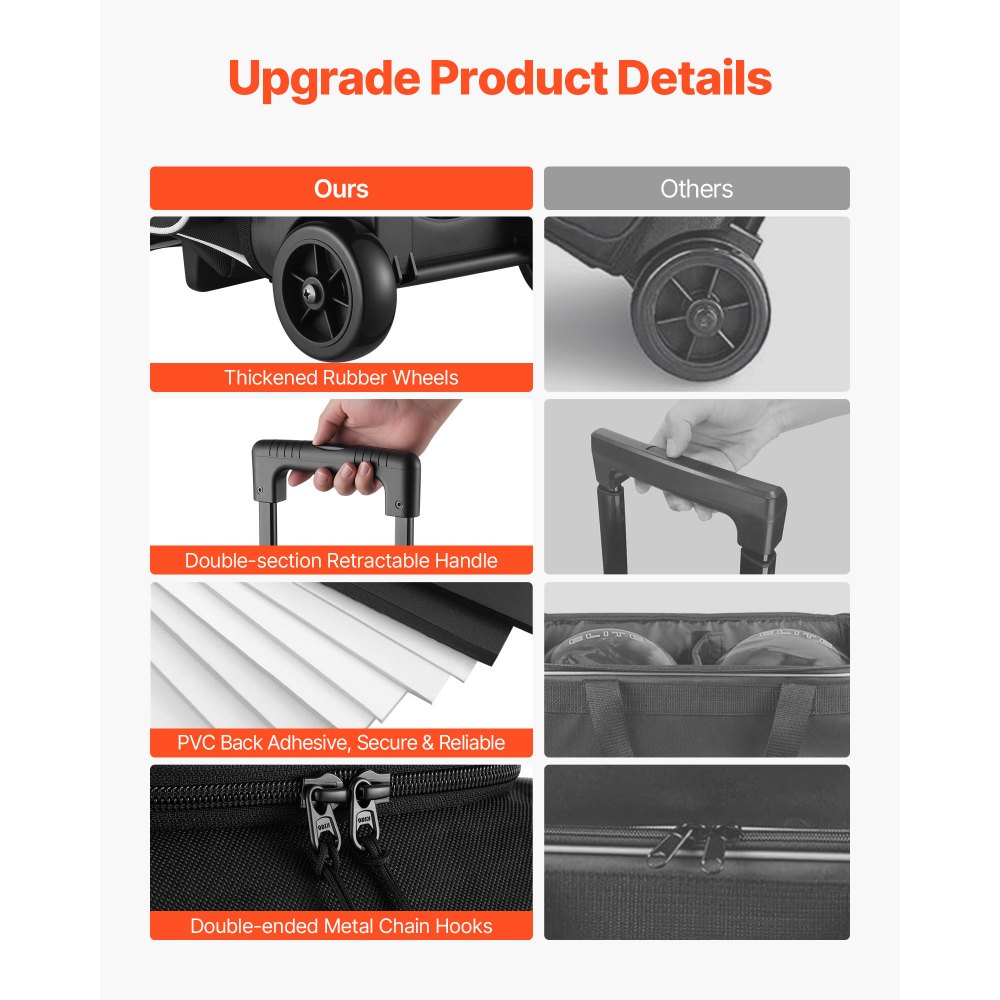 VEVOR Bowlingballtasche für 2 Bälle mit Doppelrollen & separatem Fach für Schuhe (bis US-Größe 16) & übergroßer Zubehörtasche, einziehbarer Griff lässt sich auf 105 cm ausziehen Schwarz + Weiß