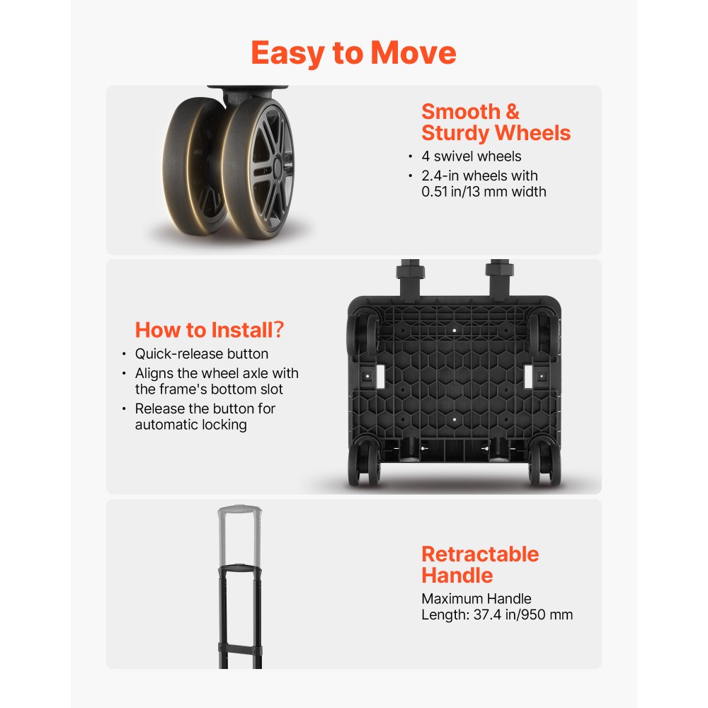 VEVOR Bowlingballtasche für 2 Bälle mit vier Rollen & separatem Fach für Schuhe (bis US-Größe 16) & übergroßer Zubehörtasche, einziehbarer Griff lässt sich auf 95 cm ausziehen Schwarz