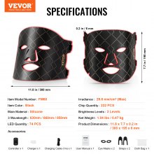 VEVOR LED-Gesichtsmaske Lichttherapie LED-Maske mit Infrarotlicht 3 Wellenlängen