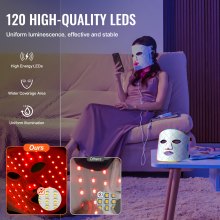 VEVOR LED-Gesichtsmaske 7 Farben Lichttherapie mit 850 nm NIR Anti-Aging-Falten