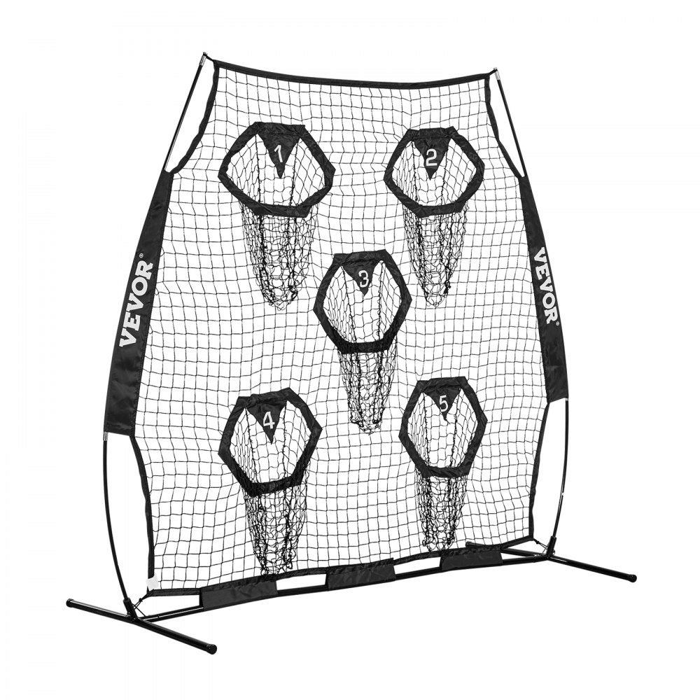 VEVOR Fußballtrainer Wurfnetz Übungsnetz (208 x 91 x 189 cm) mit 5 Zieltaschen & tragbarer Aufbewahrungstasche & Guren & knotenlosem Netz, Training für die Passgenauigkeit des Quarterbacks, schwarz