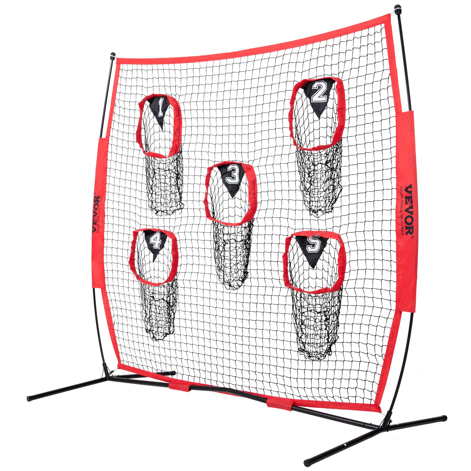 VEVOR 246 x 150,5 x 250 cm Fußballtrainer-Wurfnetz, Trainings-Wurfziel-Übungsnetz mit 5 Zieltaschen, Knotenloses Netz, inkl. Bogenrahmen & Tragbarer Tragetasche, QB-Wurfgenauigkeit