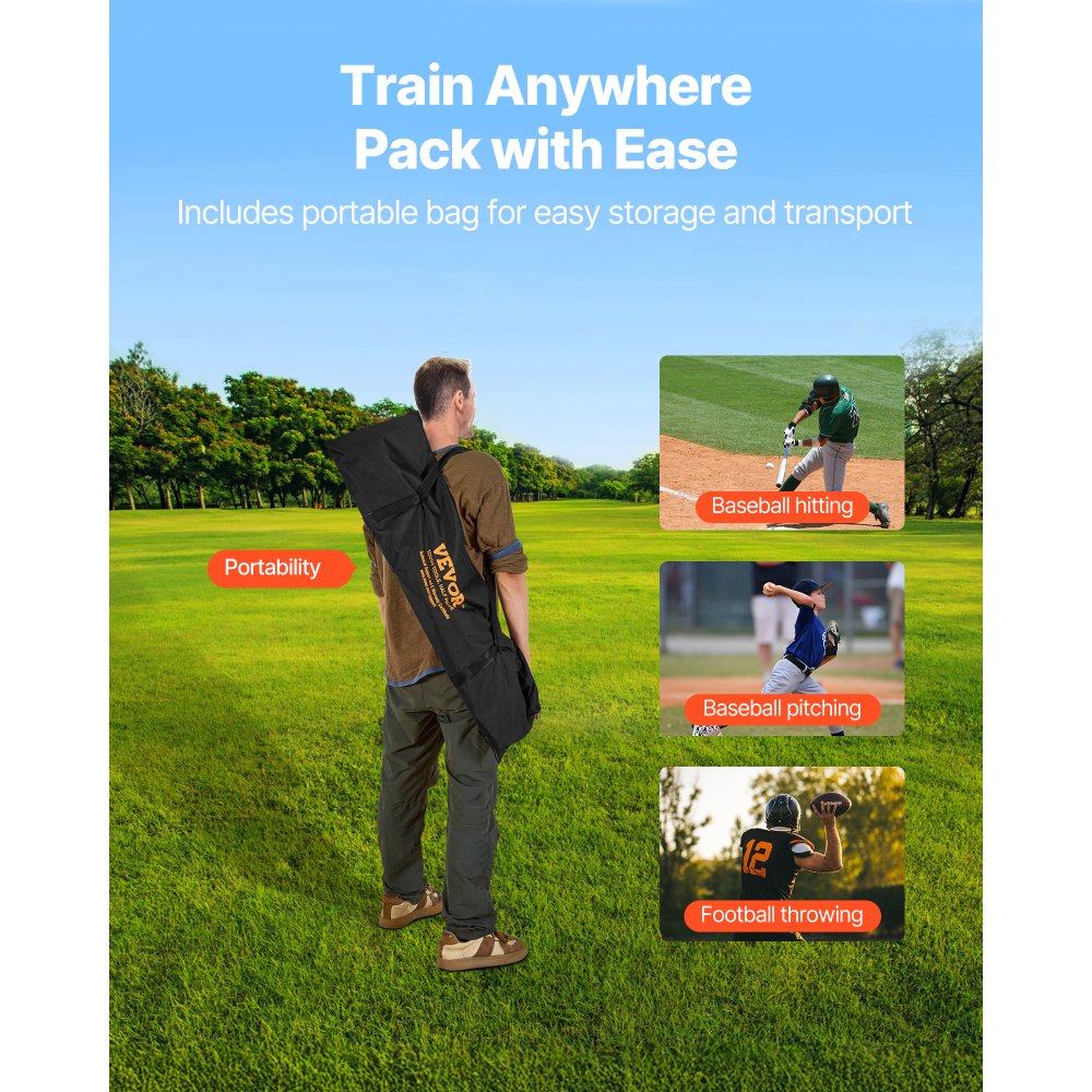 VEVOR Fußballtrainer Wurfnetz Übungsnetz (274 x 106 x 243 cm) mit 6 Zieltaschen & tragbarer Aufbewahrungstasche & Gurten, Wurfziel-Training für die Passgenauigkeit des Quarterbacks, Schwarz