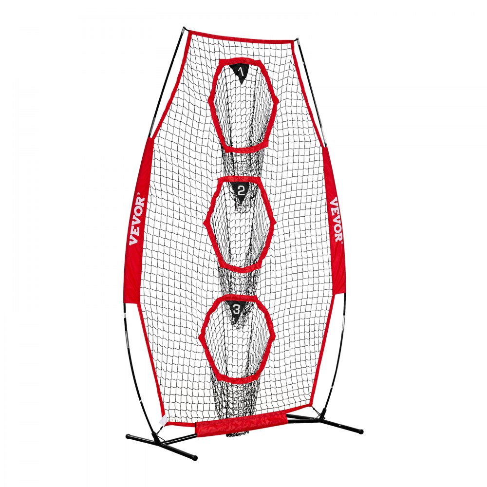 VEVOR Fußballtrainer Wurfnetz Übungsnetz (168 x 77 x 245 cm) mit 3 Zieltaschen & tragbarer Aufbewahrungstasche & Gurten, Wurfziel-Training für die Passgenauigkeit des Quarterbacks, rot
