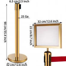 VEVOR Rungenpfostenabsperrungen, 4er-Set Linienteiler, Rungen aus Edelstahl mit 6,6 roten einziehbaren Gurten, Rungen mit einem Schildrahmen, 34,6 Warteschlangen-Sicherheitsrungen (Gold)